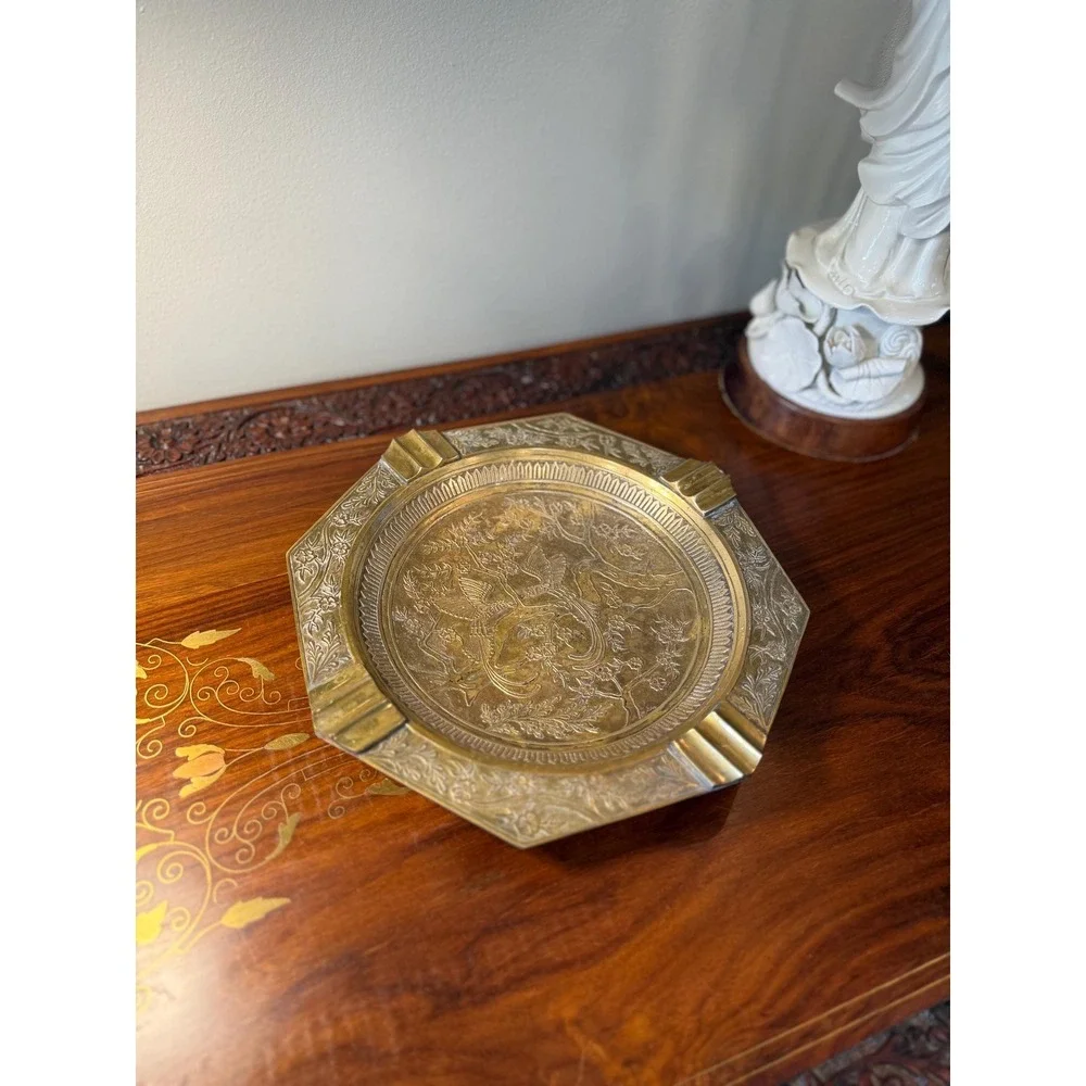 Vintage Brass Vanity‎ Tray • Bird Motif • Chinoiserie Decor